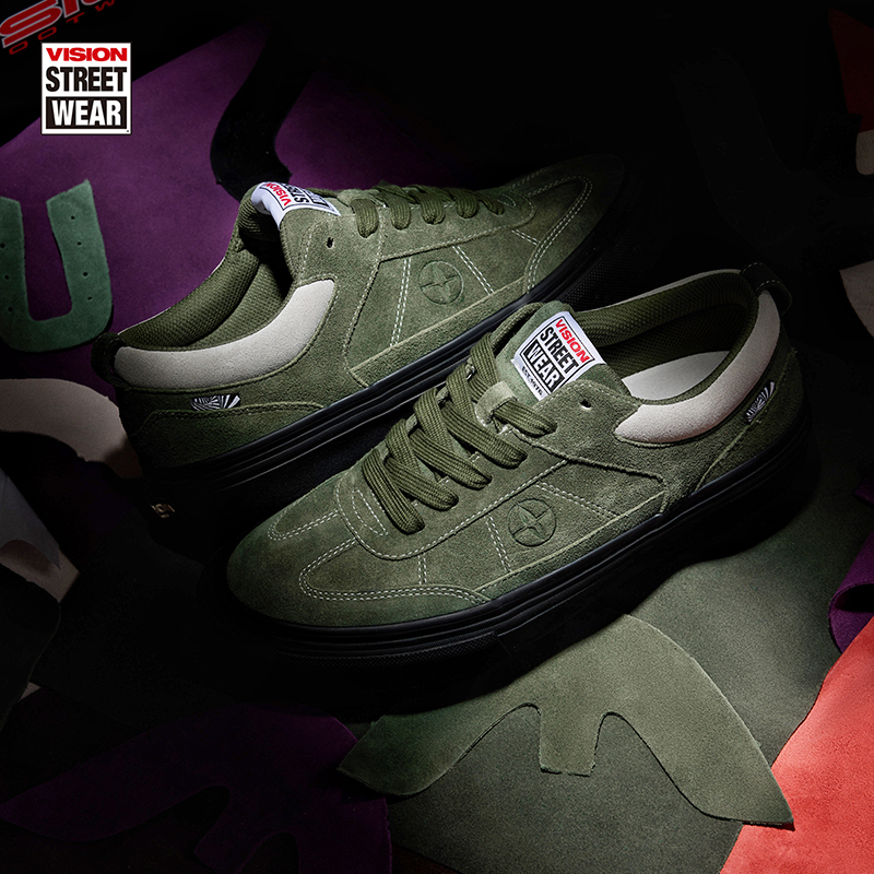 Vision Official Chopper Series Mercerized Full Suede Moss Green Retro T-Head Skateboard Shoes