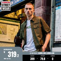 VISION STREET WEAR Men and women with the same patch bag design casual trend versatile short-sleeved shirt top