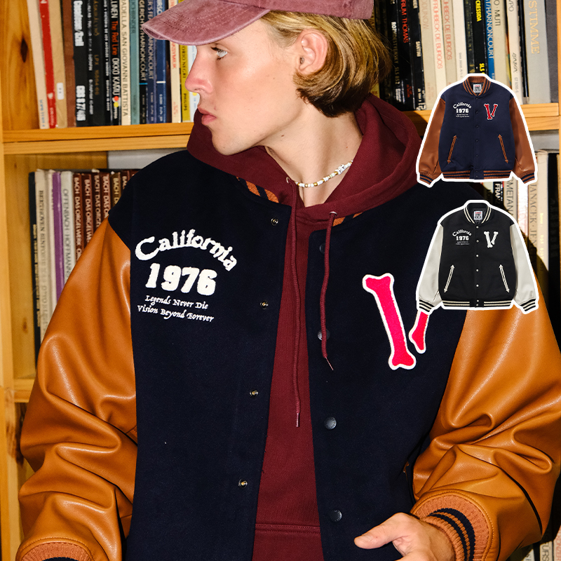 Vision Official Flame Series Oldschool Loose Imitation Wool Baseball Jacket for Men and Women