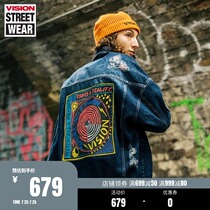 VISION STREET WEAR MENs AND womens PERFORATED COLOR PRINTED DENIM JACKET V201NN1090