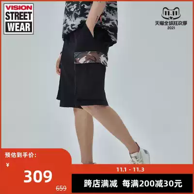 VISION STREET WEAR multi-pocket camouflage color pattern trend men's and women's same style work shorts