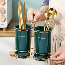 Light and luxurious Mother Green chopstick basket Ceramic Chopstick Cylinder Shelve Drain Kitchen containing box Bucket Flat Chopstick Cage Home