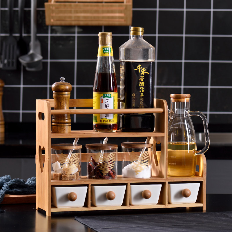Kitchen Condiment Box Home Condiment Shelve Seasoning Jar Rack Supplies Oil Salt Sauce Vinegar Sauce Bottle Suit Containing shelf
