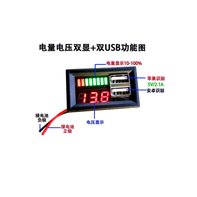 Car 12V Battery battery Voltage Power Display Meter Head Integrated Dual USB Output 5V2A Voltage Conversion