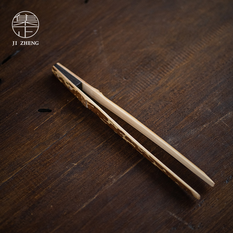 Set Artisanal Zebra tea clip Gongfu tea Tea With Tea Duct Accessories Non-slip Bamboo Tweezer Cup Holder 6-gentleman-Taobao
