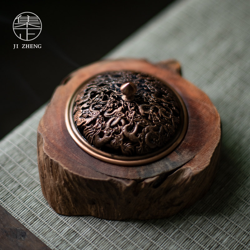 Set positive natural old wood smoked incense stove retro creative wood incense box fragrant road pendulum pieces tea room sandalwood pan fragrant wood case-Taobao