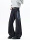 American high street double waist jeans for men in autumn and winter, trendy brand loose wide-leg spliced machete pants with design bootcut pants