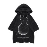 Шелковая футболка, летняя толстовка с капюшоном для школьников, короткий рукав, оверсайз