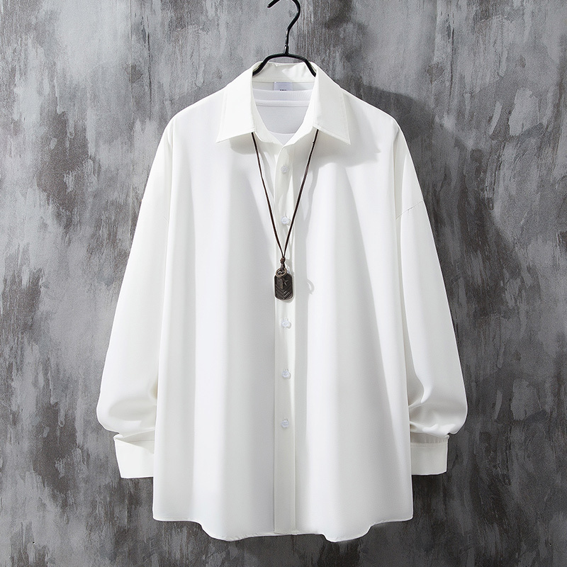 Hong Kong Style Japanese White Long-Sleeved Shirt for Men, Spring Loose and Lazy Style, Ascetic Men's Clothing, Cool White Shirt Jacket