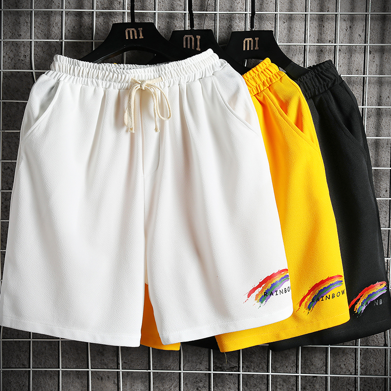Summer Rainbow Basketball Shorts for Men, Trendy Brand, Fashionable Sports Casual Ice Silk Shorts, Loose Fit, Large Size, Jogging Mid-Length Pants