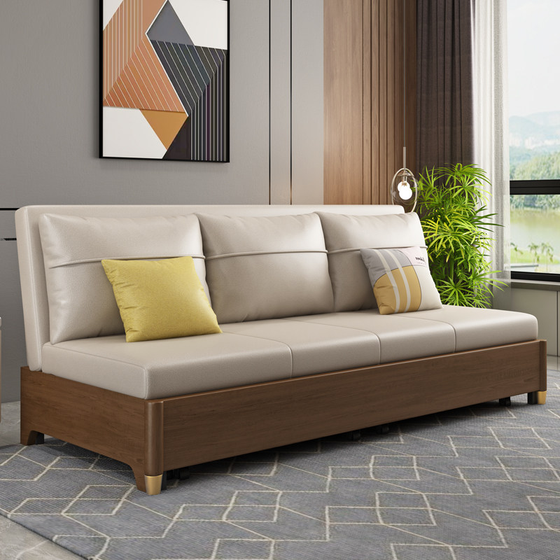 Solid wood sofa bed Dual-use Folding Tech Cloth Living-room Multifunction Single Double 1 5 m 1 8 Small family type sitting bed