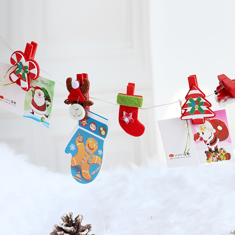 Christmas decorations santa photo clip cartoon christmas tree mini wooden cute pendant ins wind