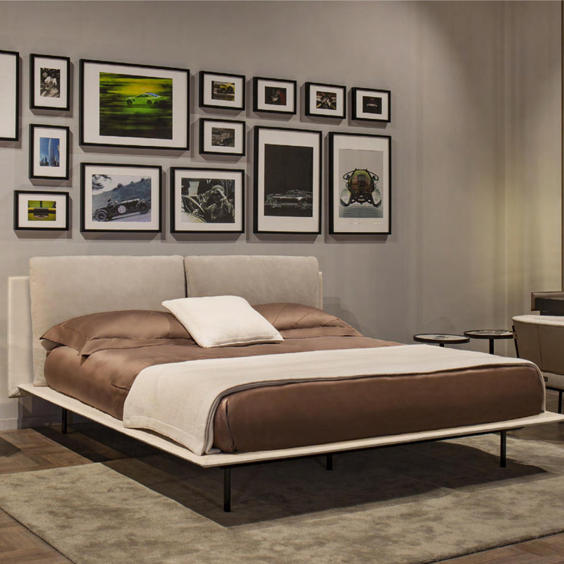 Nordic bed Modern minimal furniture 1 8m double bed master bed linen - lined skin bed extremely simple luxury red wedding bed