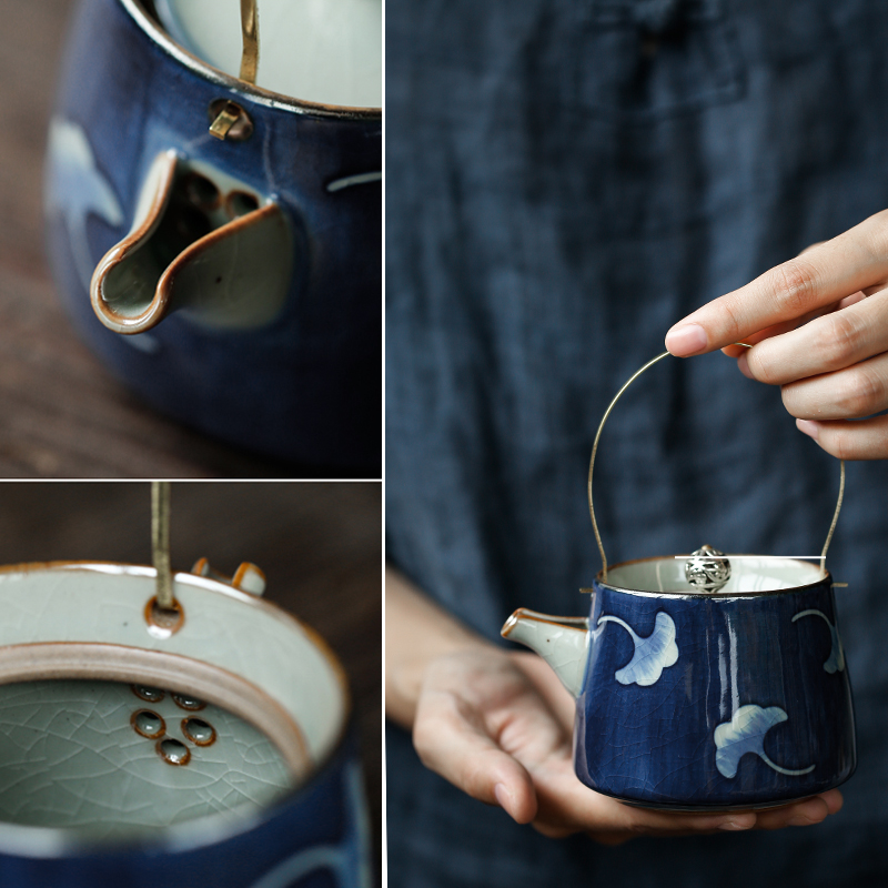 ShangYan archaize ceramic girder pot small kung fu tea pot of blue and white porcelain hand - made teapot single pot teapot