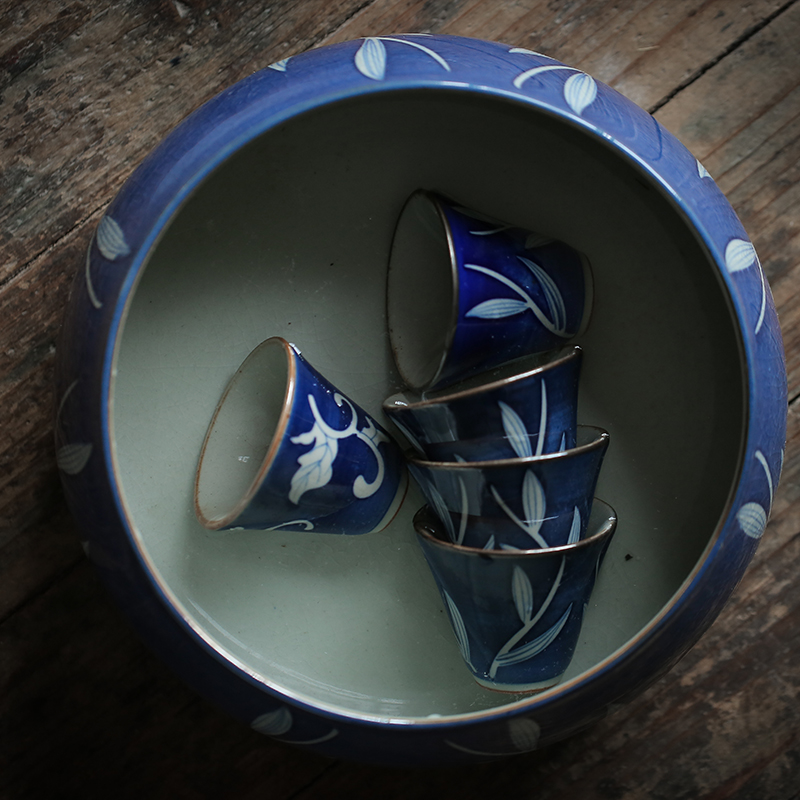 ShangYan antique blue and white porcelain tea wash large ceramic hand - made teacup for wash water to wash the tea taking tea art building water zero with a water jar