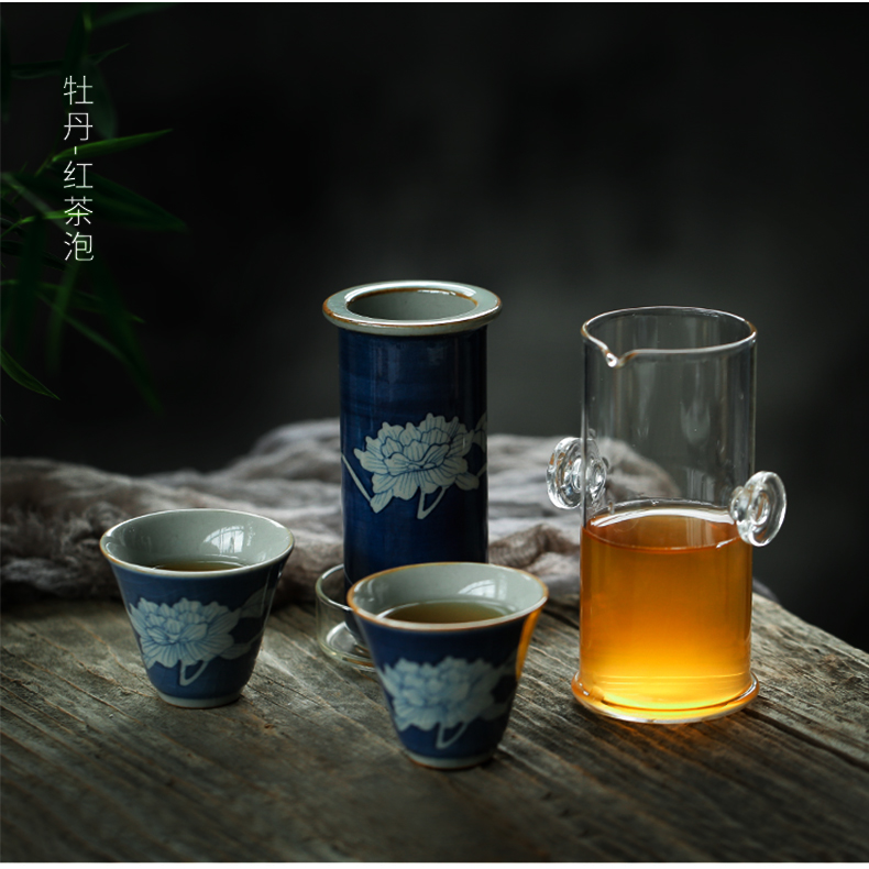 ShangYan ceramic crack cup of pu 'er tea tea is a pot of two cups of hand - made of filtering pot of blue and white porcelain tea set