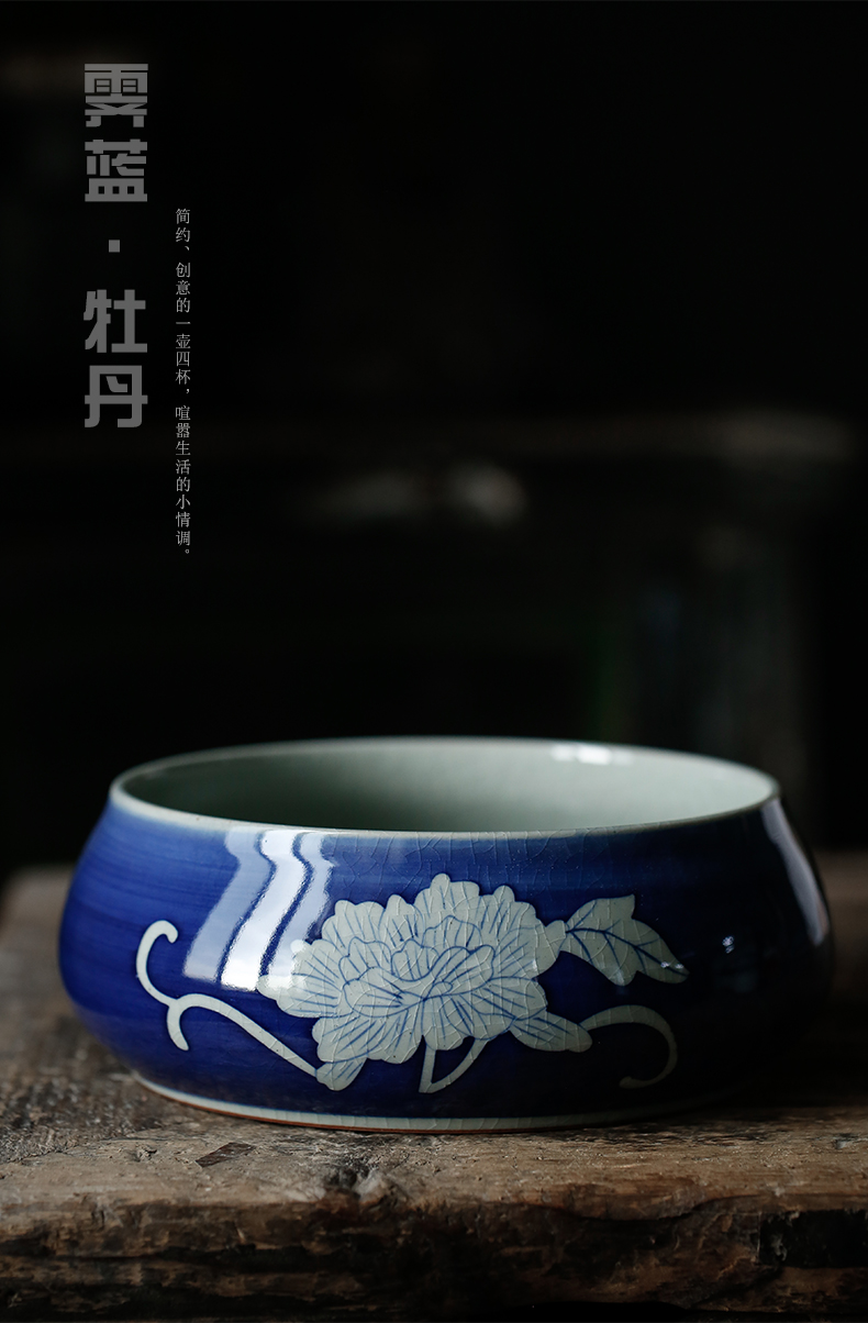 ShangYan antique blue and white porcelain tea wash large ceramic hand - made teacup for wash water to wash the tea taking tea art building water zero with a water jar