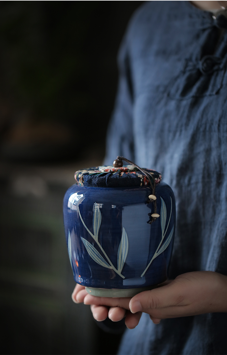 ShangYan ceramic tea pot small household tea sealed storage tank storage POTS blue - and - white hand - made archaize porcelain jar