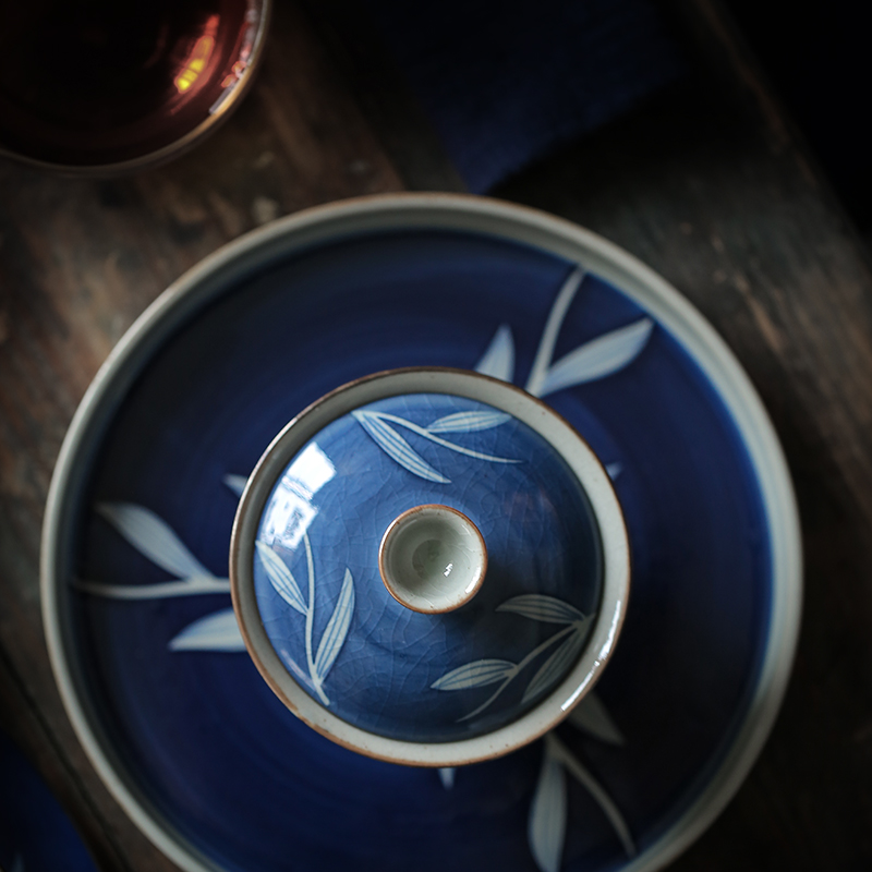 ShangYan hand - made tureen of blue and white porcelain teacup large kung fu tea set three restoring ancient ways to make tea cup ceramic household bowls