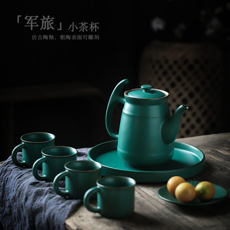 ShangYan army green ceramic cups sample tea cup he memorabilia kung fu tea tea cup veteran gift custom