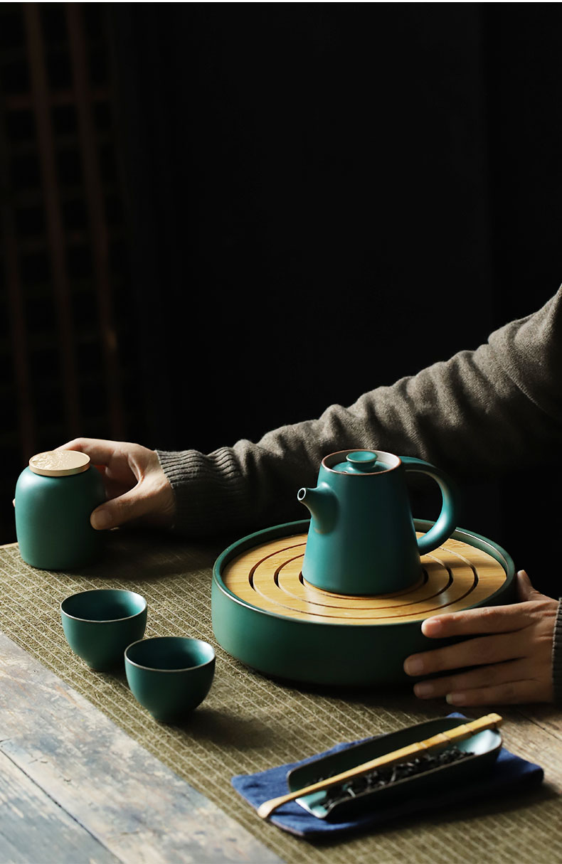 ShangYan kung fu tea set suit household contracted ceramic small group we make tea in a teapot teacup tea tray two Japanese