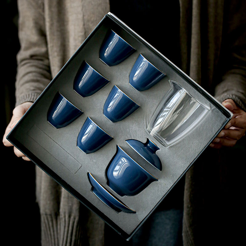 ShangYan ceramic kung fu tea set suit household contracted tureen gift of a complete set of tea cups gift box packing gifts