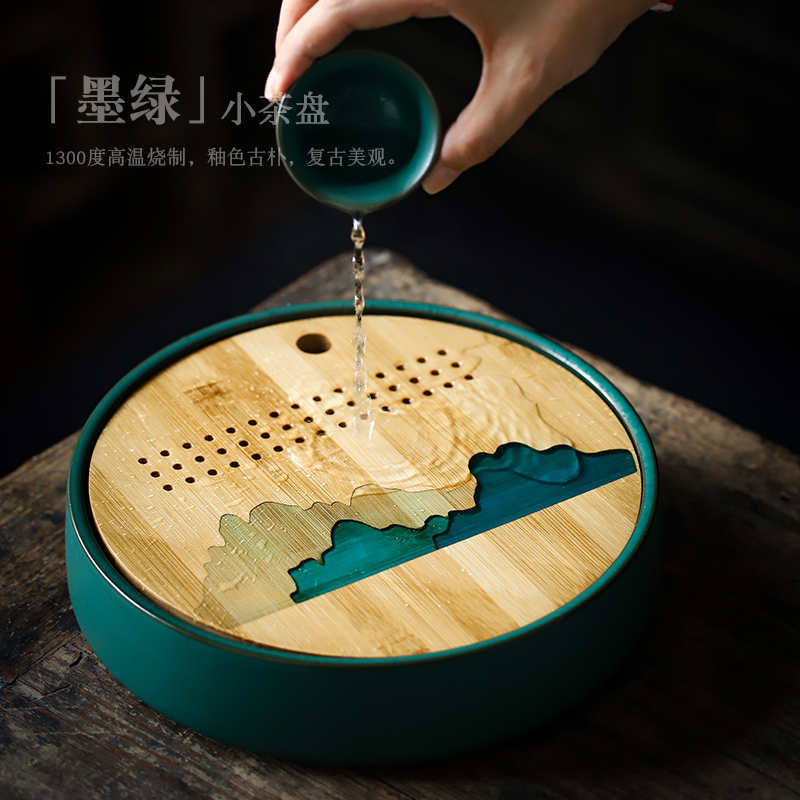 ShangYan ceramic tea tray household saucer plate of Japanese water type circular bamboo small tea table dry terms plate of kung fu tea set