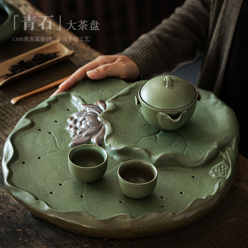 ShangYan household ceramic tea tray was large up creative Chinese kung fu tea tea with drainage plate dry tea