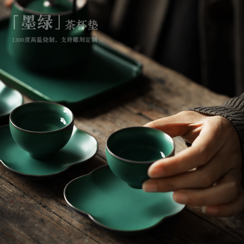 ShangYan kung fu tea set ceramic tea cup mat accessories saucer creative Japanese insulation cup tea table mat