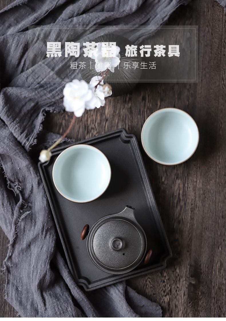 ShangYan Japanese crack cup a pot of two cup of black portable travel tea set is suing tourism tea custom