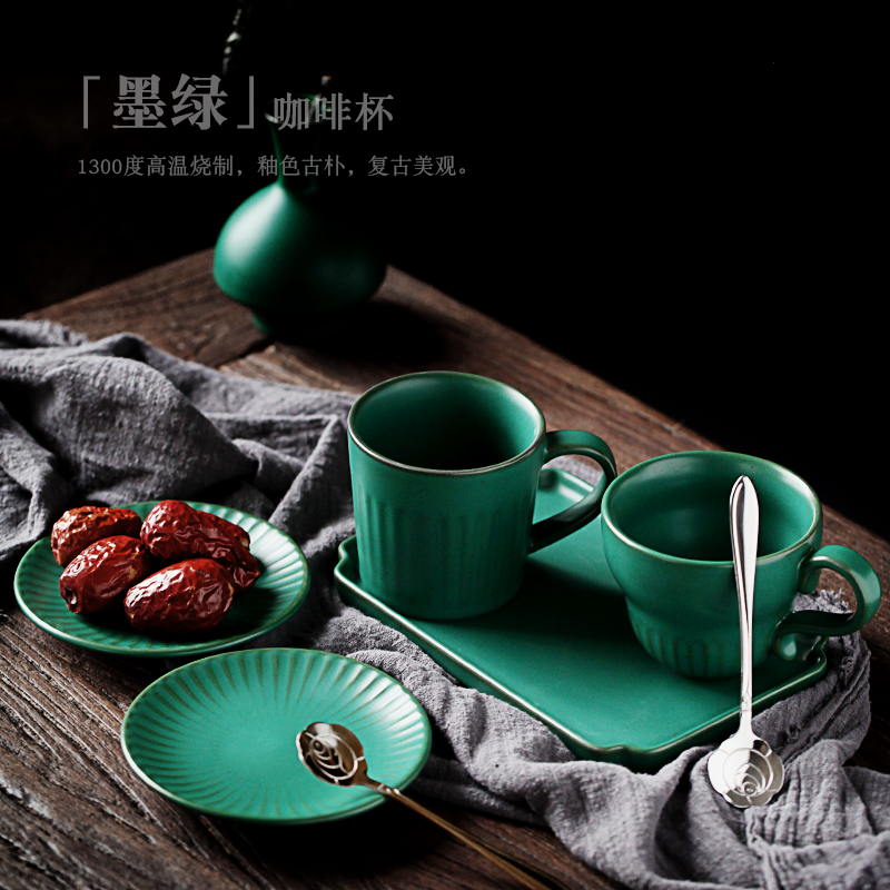 ShangYan Japanese retro coffee cup creative afternoon tea cup dish spoon suit household ceramics glass tea cup