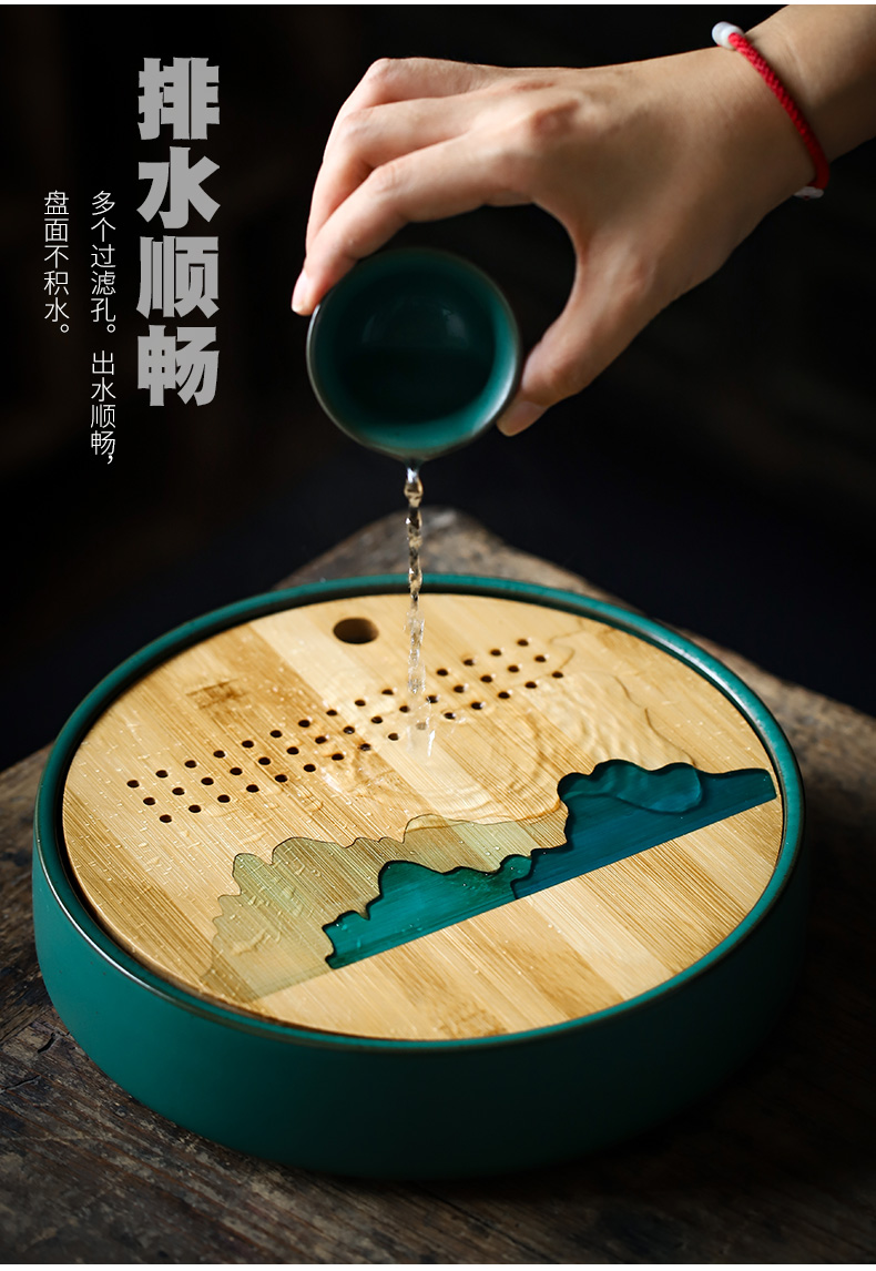 ShangYan ceramic tea tray household saucer plate of Japanese water type circular bamboo small tea table dry terms plate of kung fu tea set