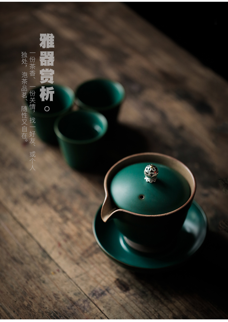 ShangYan ceramic kung fu tea set household Japanese antique teapot hand grasp coarse pottery pot of tea bowl three tureen tea cups