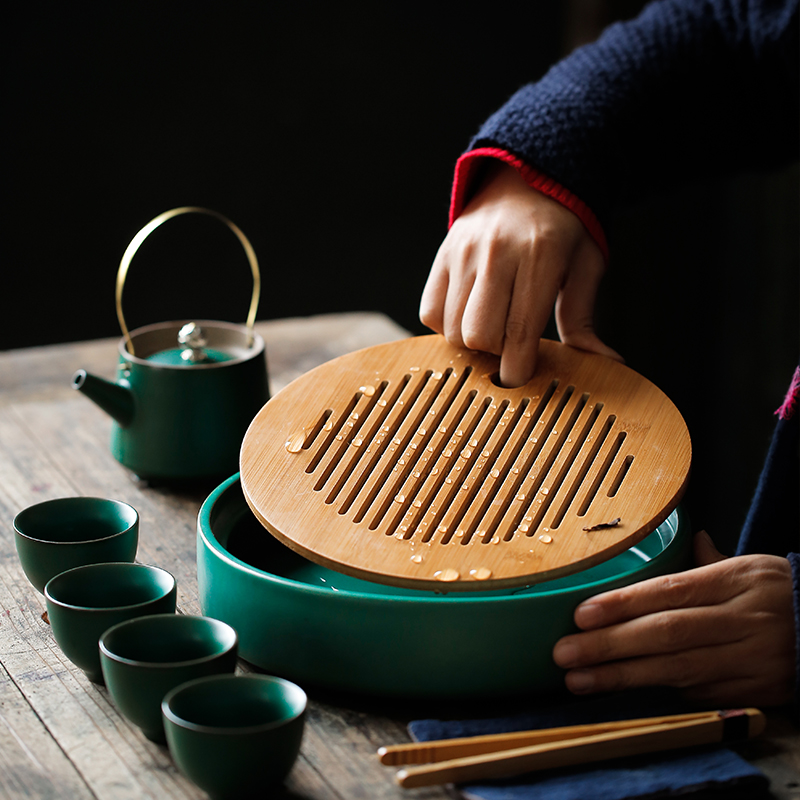 ShangYan ceramic tea tray was kung fu tea tray was Japanese water type small circular bamboo tea home dry terms plate