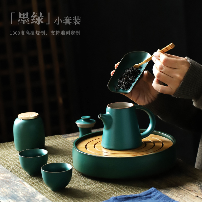 ShangYan kung fu tea set suit household contracted ceramic small group we make tea in a teapot teacup tea tray two Japanese