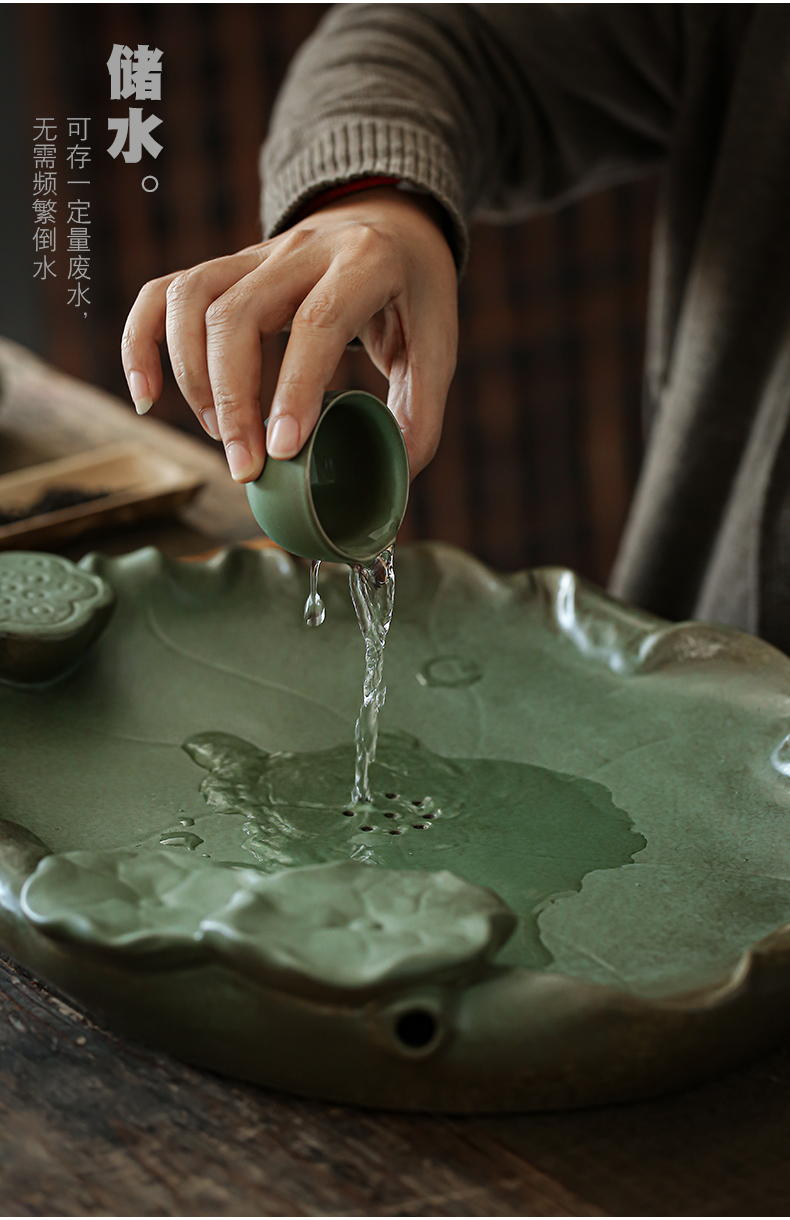 ShangYan household ceramic tea tray was large up creative Chinese kung fu tea tea with drainage plate dry tea