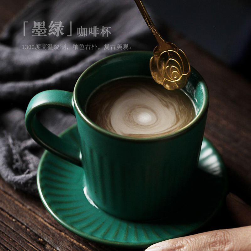 ShangYan Japanese retro coffee cup creative afternoon tea cup dish spoon suit household ceramics glass tea cup