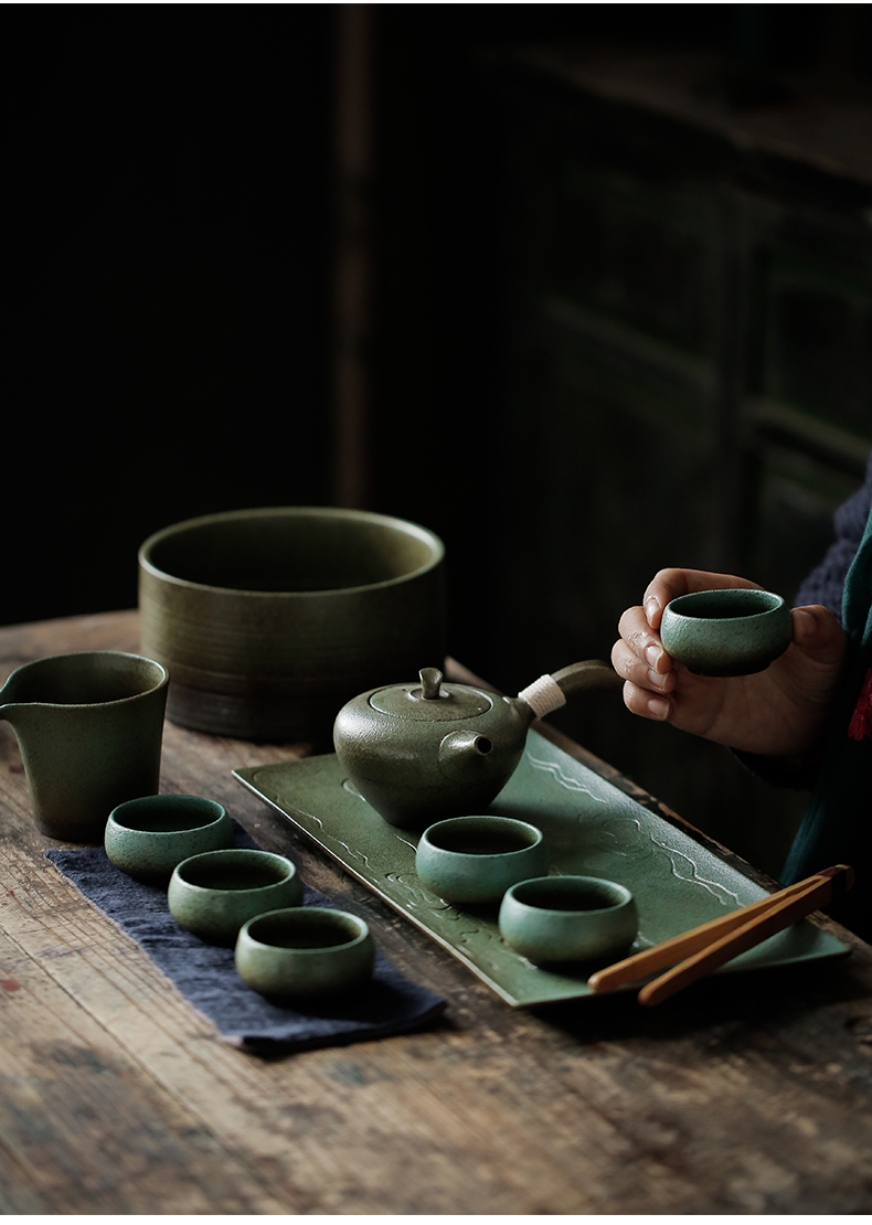 ShangYan retro coarse pottery tea tray ceramic Japanese tea table dry tea tray was contracted kung fu tea tray was rectangular plate