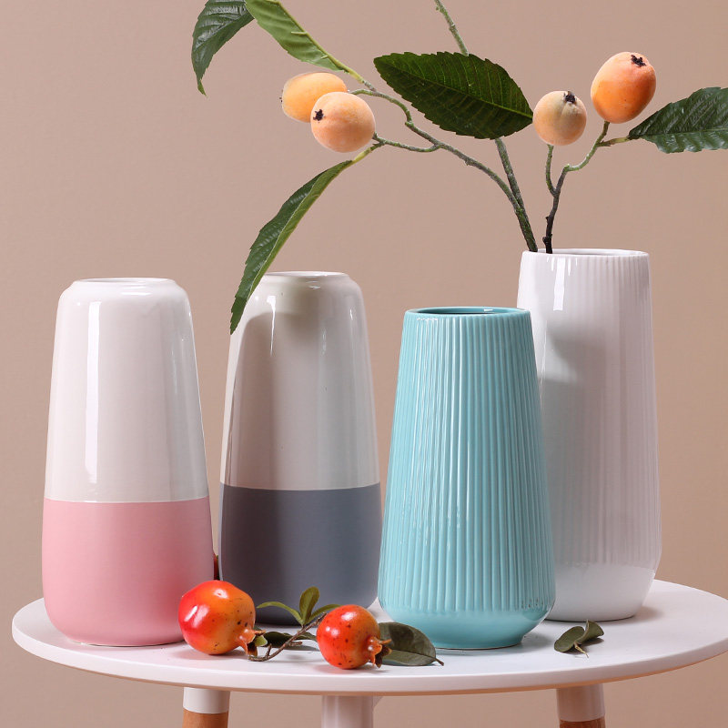 Yongyue Nordic Fresh Ins White Splicing Ceramic Vases Home Soft Dress Genguan Simple Decoration Pendulum floral