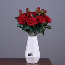 Yongyue home moisturizing glue feel small volume red roses ten branches of artificial flowers Desk coffee table decorative fake flowers