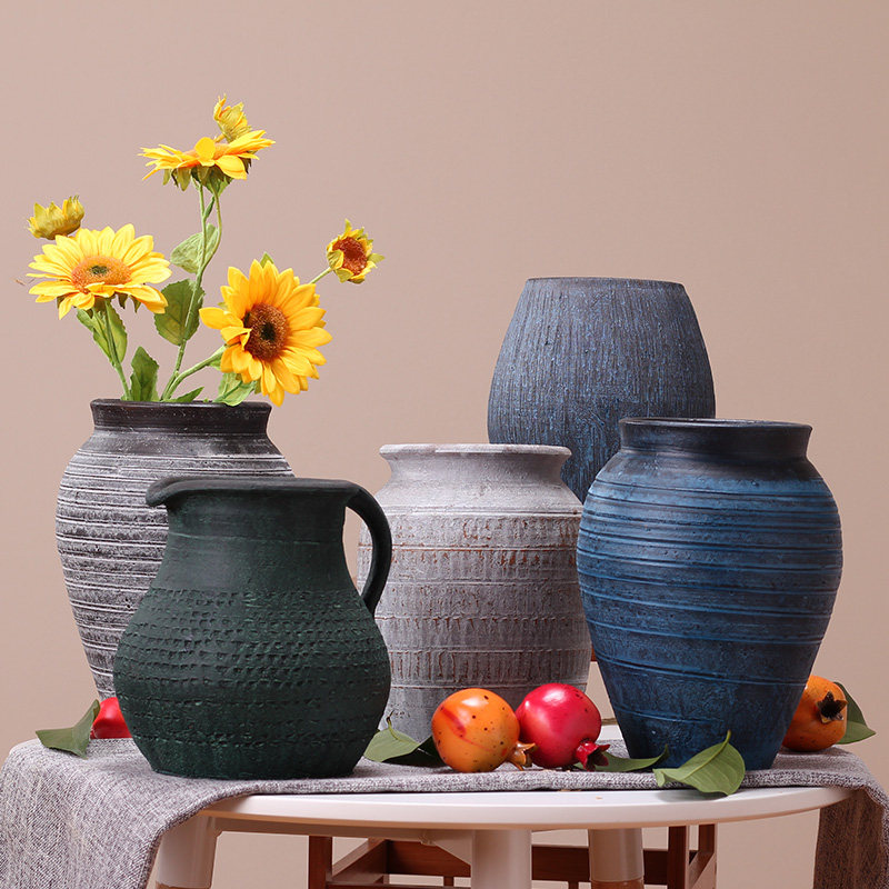 Yongyue Retro Nostalgia Old Coarse Pottery Jar-like Interplate Corner Several Decorative Vase Floral Pendulum Pieces Handmade Pottery Jar Trumpet