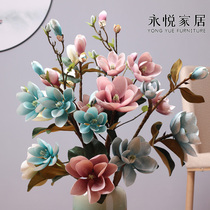 Yongyue home PU feel large magnolia simulation flower high branch floor-to-ceiling flower arrangement Chinese living room entrance decoration fake flower