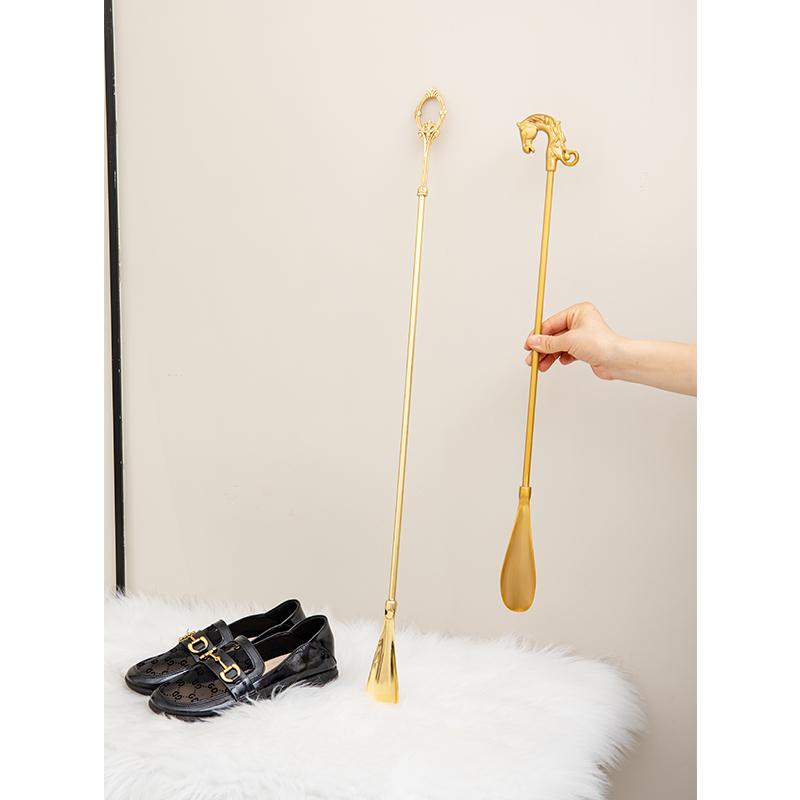 Brass Extended Shoehorn with Extra-Long Handle, European-Style Classical Shoe-Wearing Tool, Vintage Light Luxury Shoe Puller for Home Use Brass Extended Shoehorn with Extra-Long Handle, European-Style Classical Shoe-Wearing Tool, Vintage Light Luxury Shoe Puller for Home Use