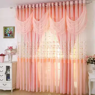 European-style water-soluble embroidery lace finished curtains living room bedroom custom shading bay window screen curtain double-layer cloth yarn one
