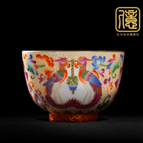 Jingdezhen antique gift porcelain hand-painted depiction of gold master cup big tea cup court grilled flower fairy crane offering birthday tea cup