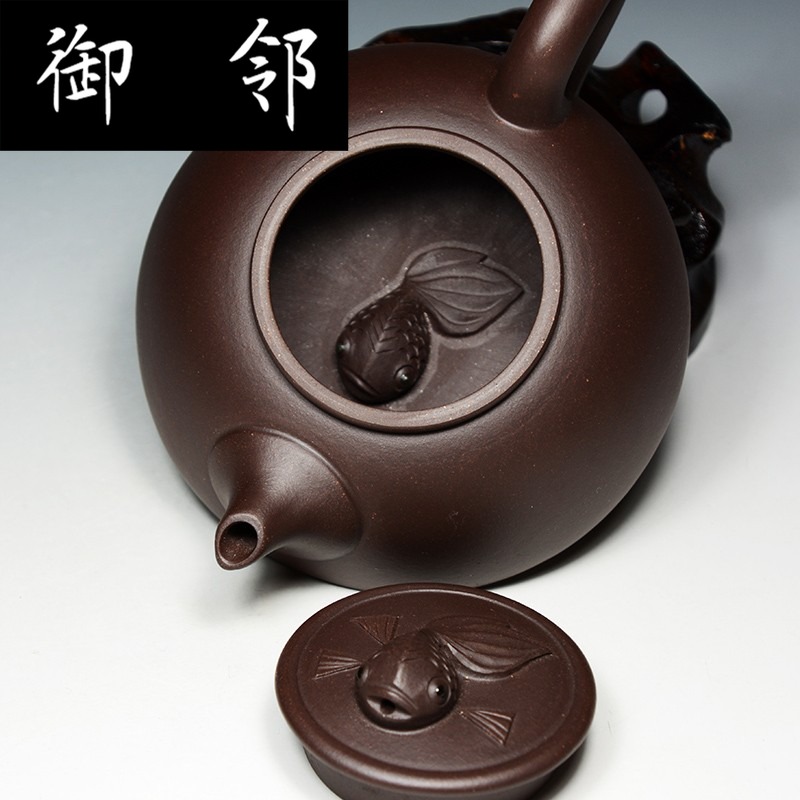 Authentic yixing it famous fu - jun fan manual undressed ore old purple teapot illuminated fish every year more than pot of QD