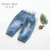 Quần cạp cao cho bé gái mặc áo mỏng cao bồi mềm 2019 hè mới Quần jeans trẻ em nước ngoài phiên bản Hàn Quốc - Quần jean đồ bơi cho bé Quần jean