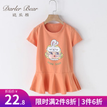 Girl Short Sleeve One-piece Dress 2022 Summer New Korean Version Foreign Air Children Womens Baby Skirt Little Girl Cartoon