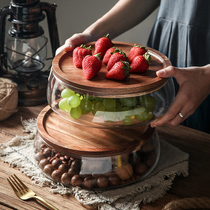  Japanese-style solid wood dried fruit storage box Glass fruit plate living room household simple coffee table snack melon seed placement plate