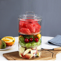  Fruit salad bowl glass household kitchen storage jar Multi-layer simple creative transparent storage jar with lid Nordic